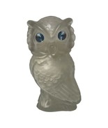 Vintage Avon Frosted Glass Owl Powder Sachet Blue Rhinestone Eyes - $19.24 CAD