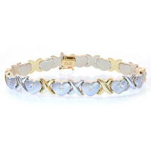 8.5mm Ladies 14K Two Tone Gold Hearts and Kisses Bracelet - £715.68 GBP