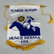 Vtg Muncie Indiana Sunrise Rotary Club Banner Flag White Yellow Blue - $18.29