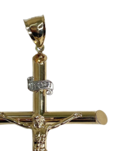 GOLD Cross Jesus pendant 14k Crucifix yellow Charm necklace 3&quot; Big Gold Filled - £123.90 GBP