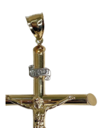 GOLD Cross Jesus pendant 14k Crucifix yellow Charm necklace 3&quot; Big Gold ... - $2,990.74 MXN