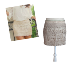 San Souci Womens Beige Tiered Lace Mini Skirt Sz Medium Lined - £11.83 GBP