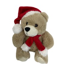 Plush Teddy Bear Santa Hat Cap Scarf 7&quot; - £7.02 GBP