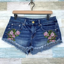 American Eagle Floral Embroidered Jean Shorts Cut Off Mid Rise Booty Wom... - $29.69
