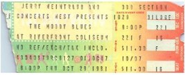 Vintage The Moody &#39;Blues&#39; Ticket Stub Octobre 29 1981 Cincinnati Riverfront - £40.21 GBP