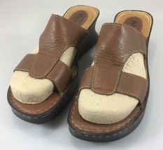 Born 10 US 42EU Brown Leather 2 1/4&quot; Wedge Slide Sandals Open Toe - £22.25 GBP