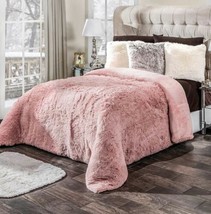Rose Platinum Soft Flannel Blanket With Faux Fur Thick Wedding Warm Queen Size - £80.90 GBP