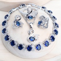 Trendy Women Bridal Jewelry Sets For 925 Sterling Silver Blue Cubic Zirconia Wed - £19.91 GBP
