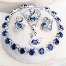 Welry sets for 925 sterling silver blue cubic zirconia wedding earrings rings bracelets thumb200