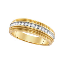 10k Yellow Gold Mens Round Diamond Milgrain Two-tone Wedding Band Ring 1/4 Ctw - £533.25 GBP