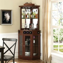 Mini Bar Corner Liquor Cabinet Wine Storage Stemware Rack Dining Room Furniture - £416.06 GBP