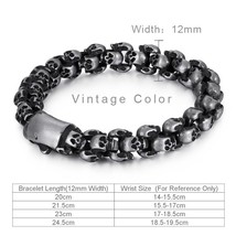 Vintage Skull Stainless Steel Men Black Retro Custom Friendship Bracelet Fashion - £29.96 GBP