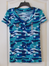 Nicole Miller Short Sleeve Scoop Neck T-shirt Water Stripe Women&#39;s Sz S NWT - $246.03 MXN
