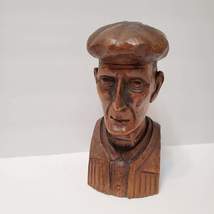 Hand Carved Wood Busts, J Alberdi Mid-Century Carving, Old Man & Woman, Bookends image 3