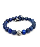 David Yurman Lapis Lazuli Carved Beads Bracelet 8.5&quot; 8 mm Silver Estate ... - $296.01