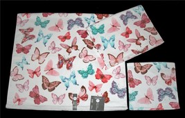 3-Pc C- HOME Colorful Aqua Grey Pink Etc Butterflies Decorative Velour Towel Set - £31.96 GBP