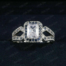 2.00Ct Asscher Cut Diamond Halo Engagement Wedding Ring 14K White Gold Finish - £73.89 GBP