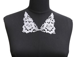 1 pr Flower White Venice Crochet Lace Patch Neckline Collar Motif Applique A316 - $5.99