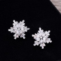 2Ct Baguette Cut Diamond Snowflake Push Back Stud Earrings 14K White Gold Finish - £83.20 GBP