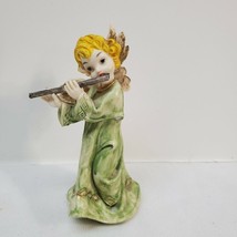 Vtg 4” Italy Angel Playing Flute Shelf / Hanging Ornament hard plastic 22-354 - £7.76 GBP