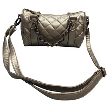 Poppie Jones Purse Womens Silver Shiny Metallic Quilted Leather Adjustab... - $497.42 MXN