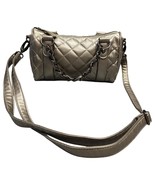 Poppie Jones Purse Womens Silver Shiny Metallic Quilted Leather Adjustab... - $487.54 MXN