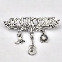 Country Girl Dangle Charm Pin Brooch by JJ  Cowboy hat Boots Guitar Charms - £8.08 GBP