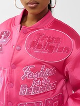 True Religion Womens Small Crystal Logo Nylon Bomber Jacket Boysenberry Pink  image 4