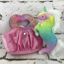 Rearing Rainbow Unicorn Plush W/Pink Jeweled Velour Pet Carrier Aurora Justice - £9.49 GBP