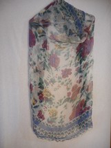 Vintage Sheer Red Rose Blue Floral large square scarf  Estate Find grann... - $186.34 MXN