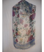 Vintage Sheer Red Rose Blue Floral large square scarf  Estate Find grann... - $184.28 MXN