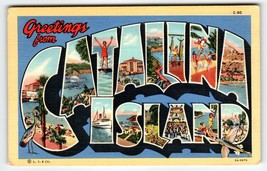 Greetings From Catalina Island California Large Letter Linen Postcard Cu... - £7.26 GBP
