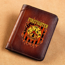 Firefighter Cover Genuine Leather Rfid Trifold Wallets for Men Vintage Thin Shor - £63.41 GBP