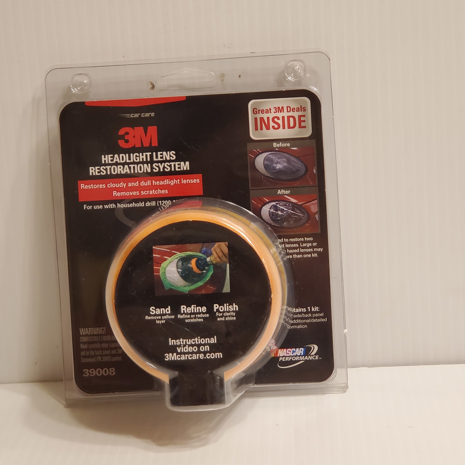 3M 39008 Headlight Lens Restoration System Kit, Buffing Polish and