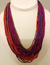 Native American-Inspired Statement Necklace with Black, Purple and Orange Beads - £14.28 GBP