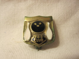 Vintage Bowling Achievement Pin: 200 Club Shield w/ Black Ball &amp; 2 Pins - £10.85 GBP