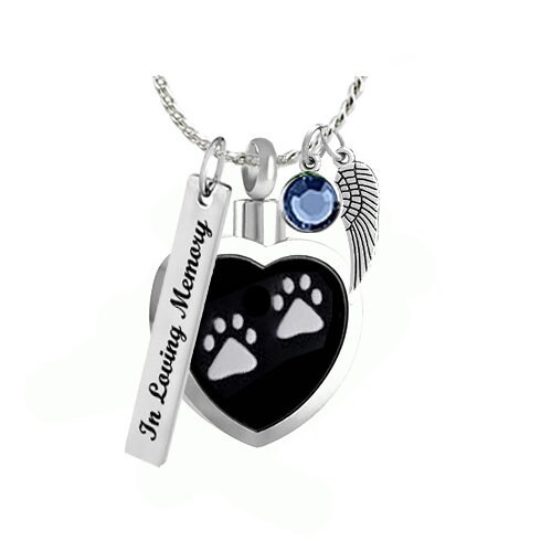Stainless Paw Print Heart Pendant Ash Urn - Love Charms™ Option - $29.95