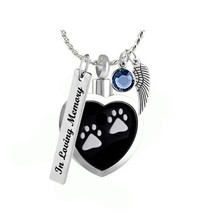 Stainless Paw Print Heart Pendant Ash Urn - Love Charms™ Option - £23.94 GBP