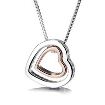 18K Gold made with Swarovski Crystal Heart Necklace Inscribed &quot;Love You&quot; / ROSE - £23.78 GBP