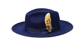 Mens Hat BRUNO CAPELO Australian Wool Wide Brim Fedora Melrose MR371 Navy Blue - £64.39 GBP