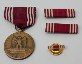 2 US Army Good Conduct Medal Ribbon &amp; Bar Lapel Pin Lot Burgundy &amp; White Stripe - £21.17 GBP