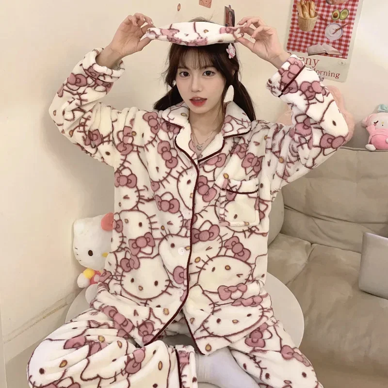 Sanrio Hello Kitty Home Wear Pajamas Female Autumn and Winter Coral Velvet - £18.11 GBP+