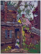 3957 Country House Painting Vintage 18x24 Poster.Rooster on window Art D... - $28.00