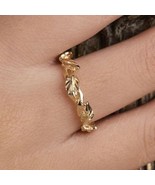 Vintage Leaf Wedding Band Ring 14K Yellow Gold Finish Silver For Women&#39;s - £76.20 GBP