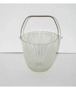 Vintage Ice Bucket Frosted Glass Removable Hammered Aluminum Handle - £23.69 GBP