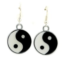Yin Yang Earrings Double Sided Charm Tai Chi Yoga Balance Stainless Steel Wire - £6.25 GBP