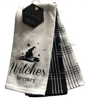 Max Studio Halloween Witches Be Crazy Dish Kitchen Towels Set Of 3 Black White - £28.22 GBP