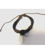 Leather Cuff Bracelet with St Michael The Archangel Charm + Cross Charm, - $109.60 MXN