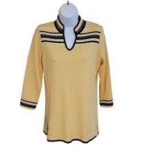 Misook Maize Yellow Black White Stripe Knit Top Women’s Size XL 3/4 Long... - $49.49