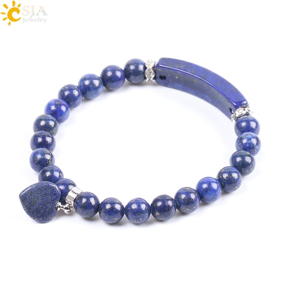 CSJA Lapis Lazuli Bracelet Men Chakra Natural Stone Bracelets 8mm Blue Stone Bea - $17.56
